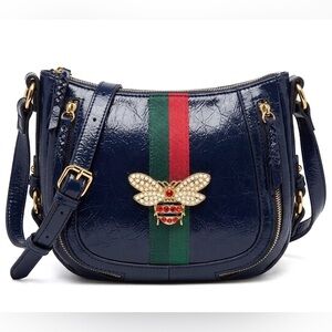 ALBA Classic Queen Bee Webbed Stripe Saddle Crossbody Bag - Navy Blue